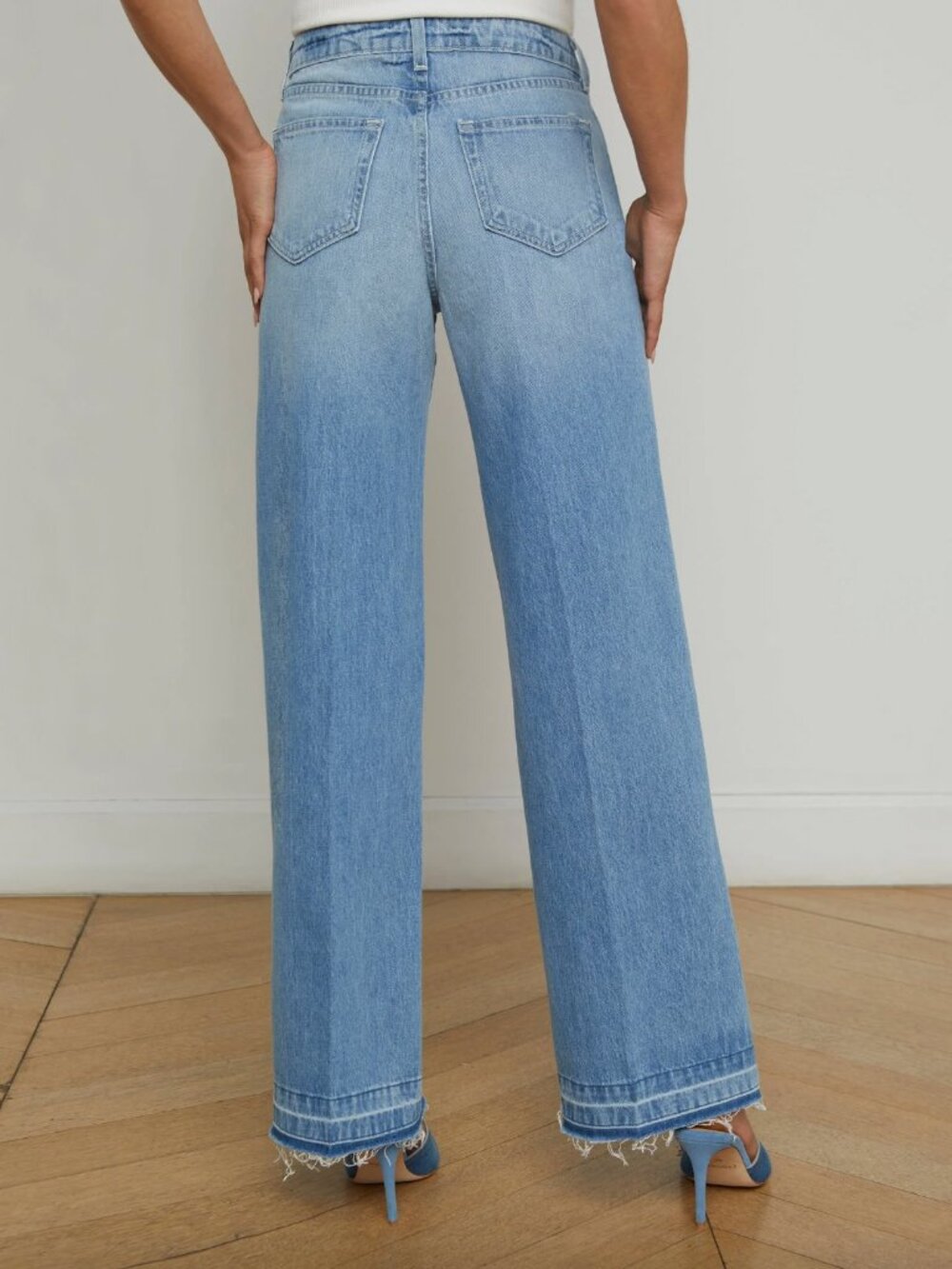 $299 NWT L'Agence Zion Blue Scottie High Rise Wide Denim Jeans size 23/26.5" - Picture 3 of 7